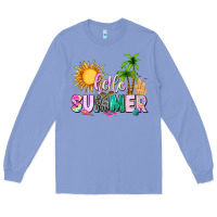 Colony Blue hello summer with sun Long Sleeve Tee - texasbilliewilder