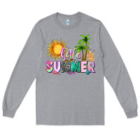 Heather Grey hello summer with sun Long Sleeve Tee - texasbilliewilder