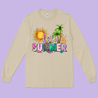 Hello Summer With Sun Long Sleeve Tee Designed By Texasbilliewilder
