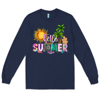 Navy hello summer with sun Long Sleeve Tee - texasbilliewilder