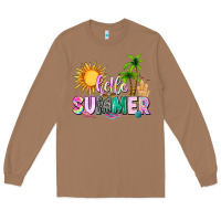 Toasted Coconut hello summer with sun Long Sleeve Tee - texasbilliewilder