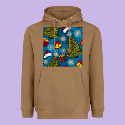 Christmas Trees And Bells Seamless Pattern Heavyweight Hoodie Designed By Bundleandbundleshop