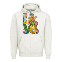 Oatmeal Heather Love gnome Easter Zipper Hoodie - Neo Western