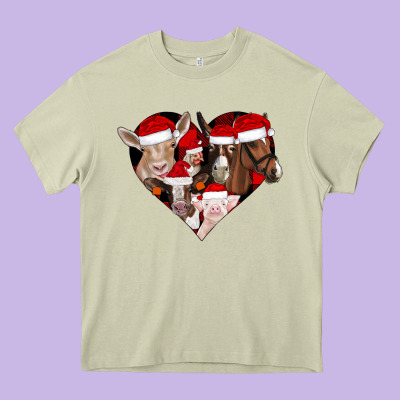 Farm Animals Christmas Heavy Core Tee Designed By Cowhidedigitalart