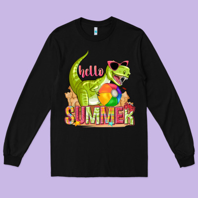 Hello Summer Rex Long Sleeve Tee Designed By Texasbilliewilder
