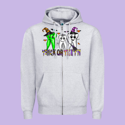 Trick Or Teeth Zipper Hoodie Designed By Cowhidedigitalart
