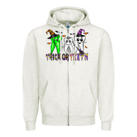 Oatmeal Heather trick or teeth Zipper Hoodie - CowhideDigitalArt