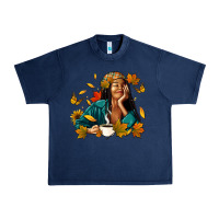Navy Fall afro woman with coffee Urban Heavy Tee - RanaPortraitStore