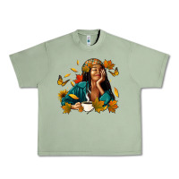 Oil Green Fall afro woman with coffee Urban Heavy Tee - RanaPortraitStore