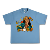 Fall Afro Woman With Coffee Urban Heavy Tee | Teevron