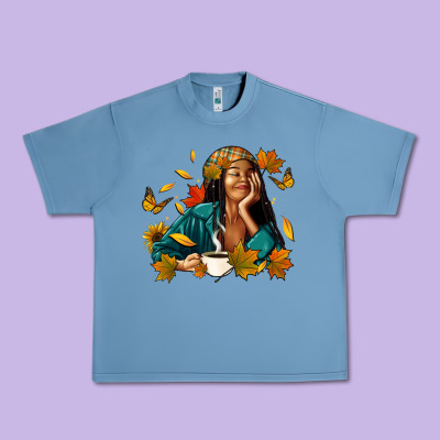 Fall Afro Woman With Coffee Urban Heavy Tee Designed By Ranaportraitstore