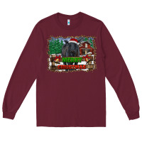 Burgundy merry christmas black angus cattle and farm Long Sleeve Tee - RanaPortraitStore