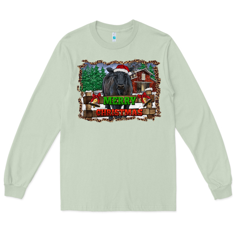 Merry Christmas Black Angus Cattle And Farm Long Sleeve Tee by RanaPortraitStore | Teevron