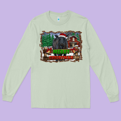 Merry Christmas Black Angus Cattle And Farm Long Sleeve Tee Designed By Ranaportraitstore