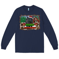 Navy merry christmas black angus cattle and farm Long Sleeve Tee - RanaPortraitStore
