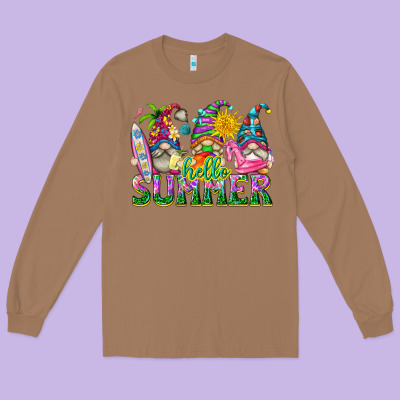 Hello Summer Gnome Long Sleeve Tee Designed By Texasbilliewilder