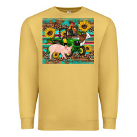 Antique Gold western farm tractor pig rooster cow sunflowers Premium Sweatshirt - Artiststas