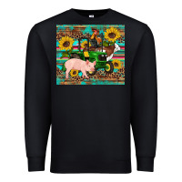 Black western farm tractor pig rooster cow sunflowers Premium Sweatshirt - Artiststas