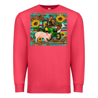 Cardinal western farm tractor pig rooster cow sunflowers Premium Sweatshirt - Artiststas