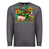 Charcoal Heather western farm tractor pig rooster cow sunflowers Premium Sweatshirt - Artiststas