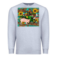 Heather Grey western farm tractor pig rooster cow sunflowers Premium Sweatshirt - Artiststas