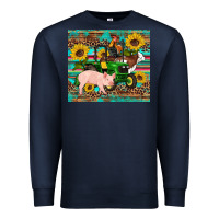 Navy western farm tractor pig rooster cow sunflowers Premium Sweatshirt - Artiststas