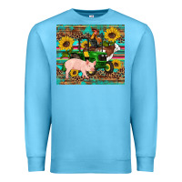 Ocean Blue western farm tractor pig rooster cow sunflowers Premium Sweatshirt - Artiststas