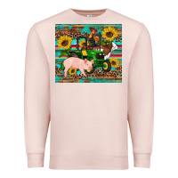 Pale Pink western farm tractor pig rooster cow sunflowers Premium Sweatshirt - Artiststas