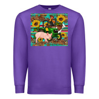 Purple western farm tractor pig rooster cow sunflowers Premium Sweatshirt - Artiststas