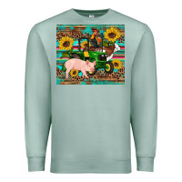 Seafoam western farm tractor pig rooster cow sunflowers Premium Sweatshirt - Artiststas