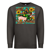 Smoke western farm tractor pig rooster cow sunflowers Premium Sweatshirt - Artiststas