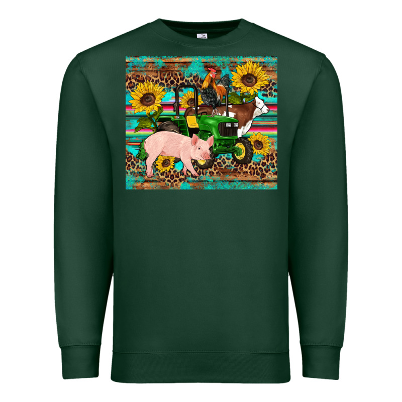 Western Farm Tractor Pig Rooster Cow Sunflowers Premium Sweatshirt by Artiststas | Teevron