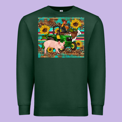Western Farm Tractor Pig Rooster Cow Sunflowers Premium Sweatshirt Designed By Artiststas