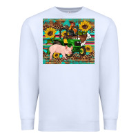 White western farm tractor pig rooster cow sunflowers Premium Sweatshirt - Artiststas
