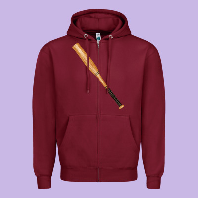 Wooden Softball Bat Zipper Hoodie Designed By Fadigitalartstudio