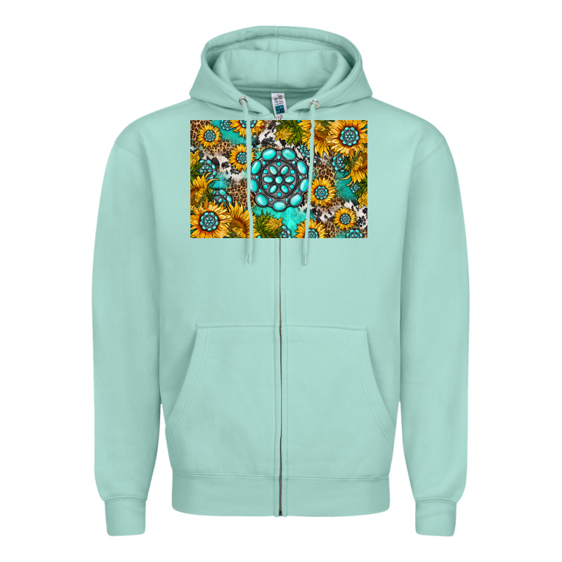 Western Turquoise And Sunflowers Skinny Metal Can Holder Zipper Hoodie by HRA Design Shop | Teevron