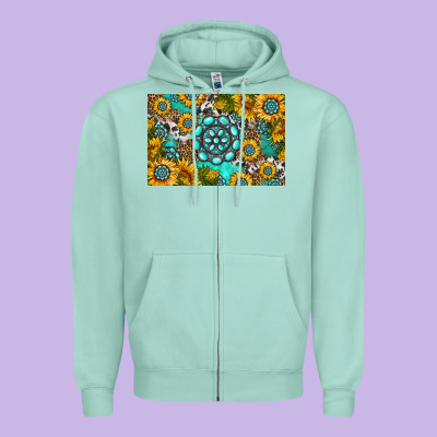 Western Turquoise And Sunflowers Skinny Metal Can Holder Zipper Hoodie Designed By Hra Design Shop