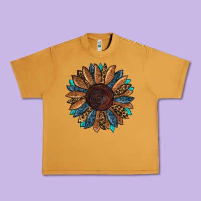 Fall Tooled Leather Sunflower Urban Heavy Tee Designed By Ranaportraitstore
