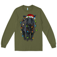 Army Green christmas black angus cattle with lights Long Sleeve Tee - RanaPortraitStore
