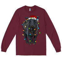 Burgundy christmas black angus cattle with lights Long Sleeve Tee - RanaPortraitStore