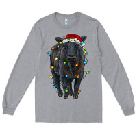 Heather Grey christmas black angus cattle with lights Long Sleeve Tee - RanaPortraitStore
