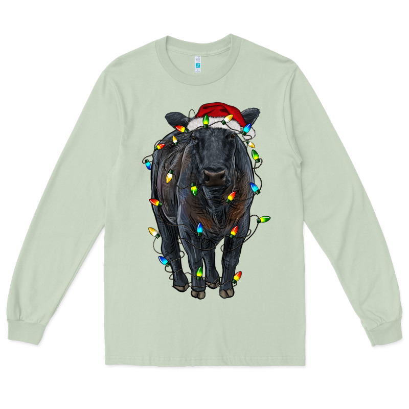Christmas Black Angus Cattle With Lights Long Sleeve Tee by RanaPortraitStore | Teevron