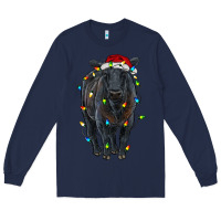 Navy christmas black angus cattle with lights Long Sleeve Tee - RanaPortraitStore