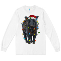 White christmas black angus cattle with lights Long Sleeve Tee - RanaPortraitStore