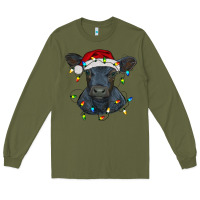 Army Green christmas baby black angus calf with lights Long Sleeve Tee - RanaPortraitStore