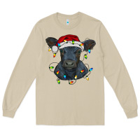 Christmas Baby Black Angus Calf With Lights Long Sleeve Tee | Teevron