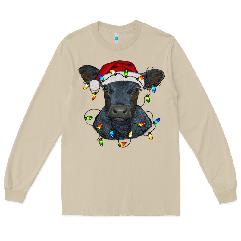 Christmas Baby Black Angus Calf With Lights Long Sleeve Tee by RanaPortraitStore | Teevron