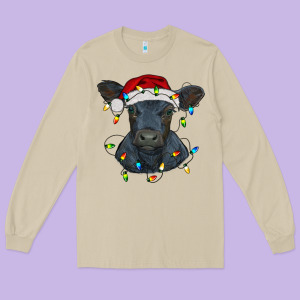 Christmas Baby Black Angus Calf With Lights Long Sleeve Tee Designed By Ranaportraitstore