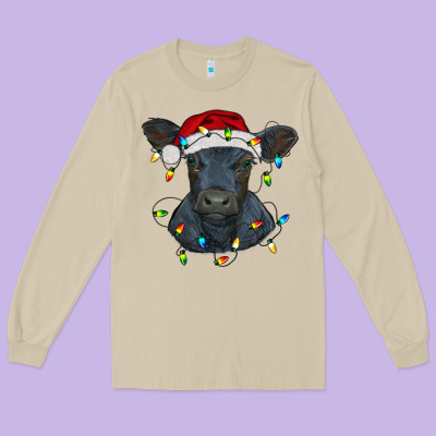 Christmas Baby Black Angus Calf With Lights Long Sleeve Tee Designed By Ranaportraitstore