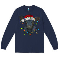 Navy christmas baby black angus calf with lights Long Sleeve Tee - RanaPortraitStore